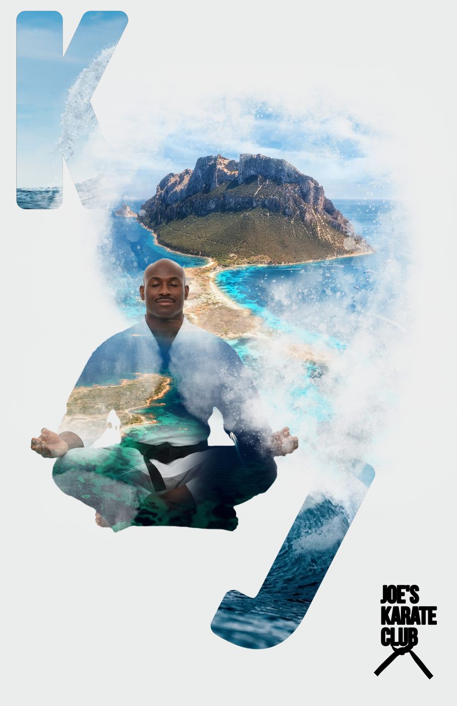 Poster per una palestra di karate: figura in meditazione su un paesaggio sardo