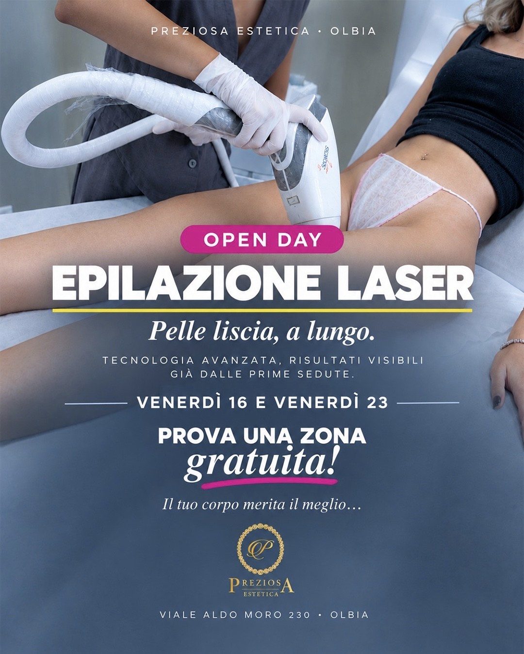 Post Instagram per l'open day di epilazione laser di un centro estetico